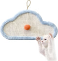 White cat scratching mat with sleeping cat pattern and curved shape