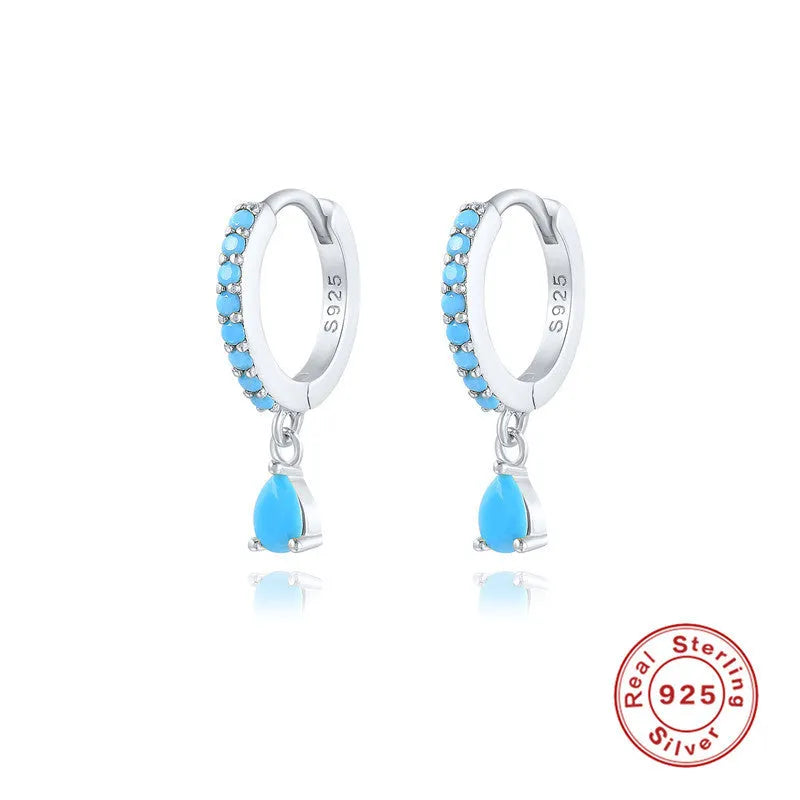 S925 sterling silver geometric water drop earrings with electroplated finish and gemstone accents