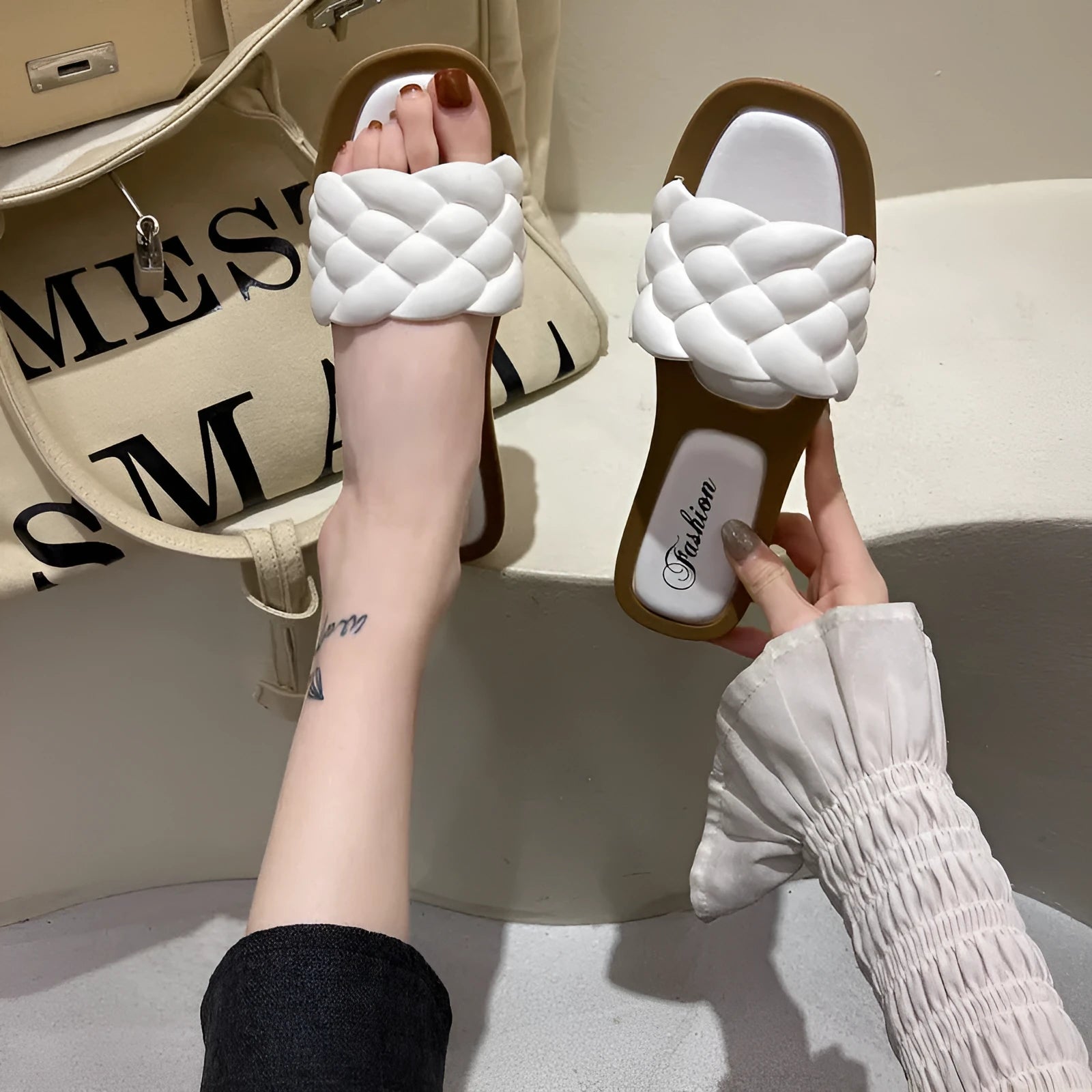Women's plaid pattern anti-skid sandals with thick PVC soles in four colour options