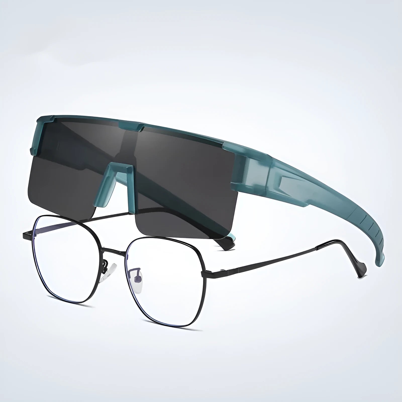 Men's outdoor cycling myopia sunglasses with gray lenses and bright black frame