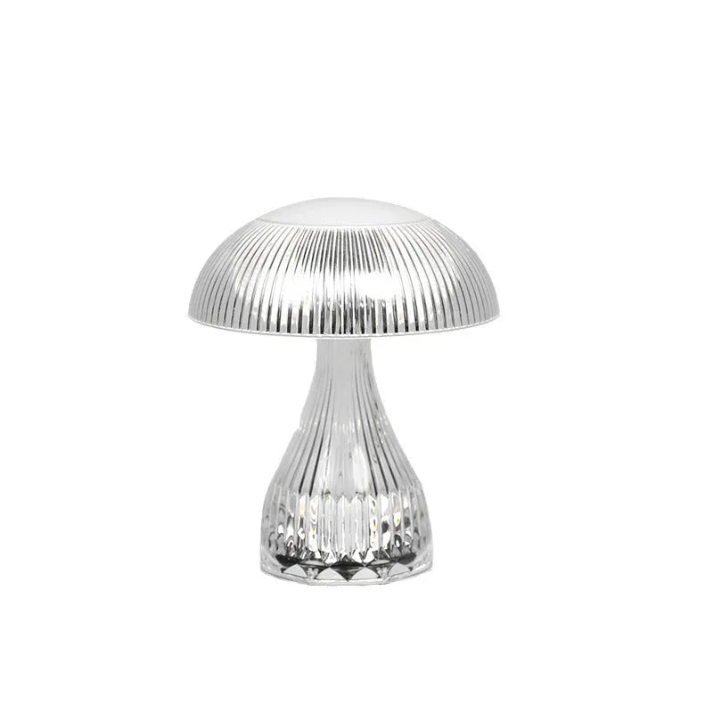 White rechargeable three-colour changing LED table lamp with acrylic light body.