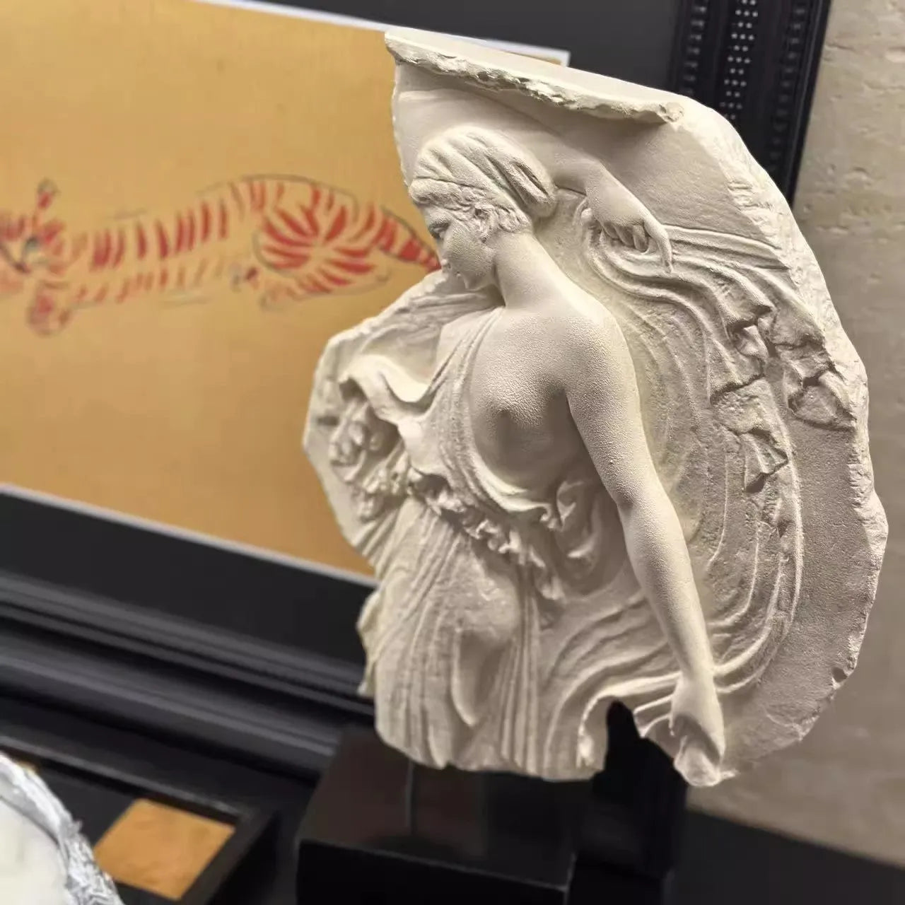 Wine Goddess synthetic resin sculpture ornament in modern style measuring 21cm wide by 35cm tall
