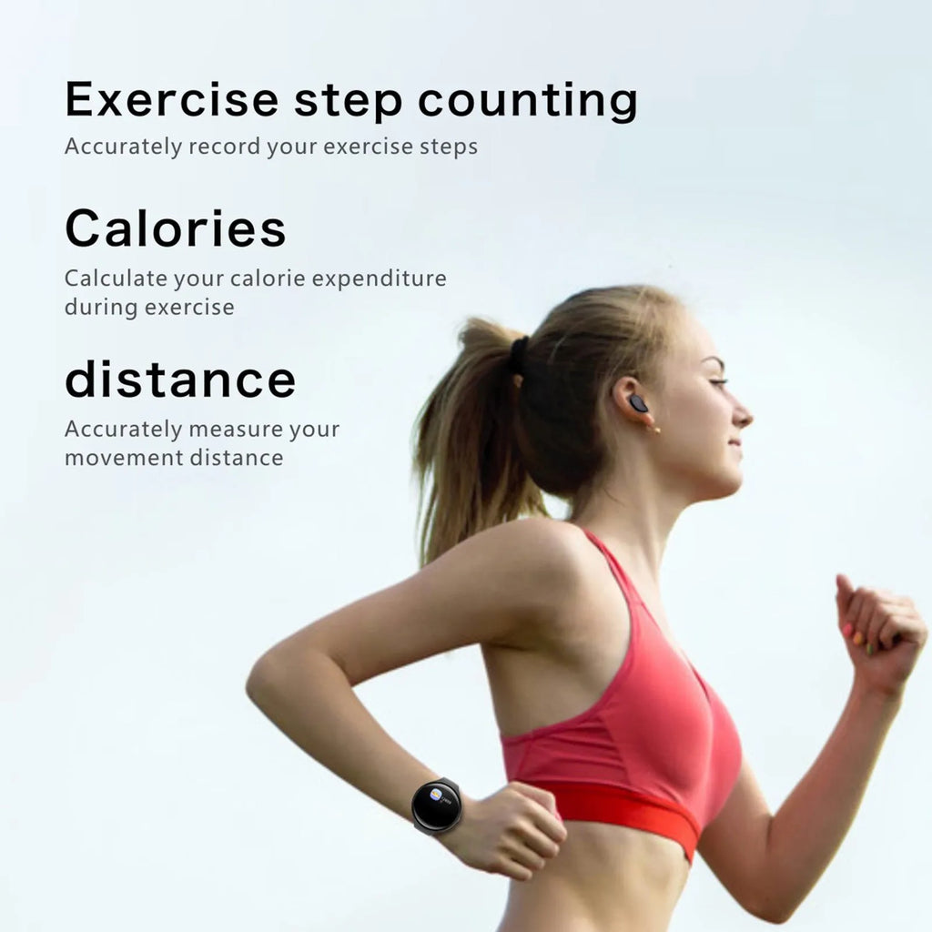 Black detachable Bluetooth earbud and smart fitness bracelet combo on a wrist.