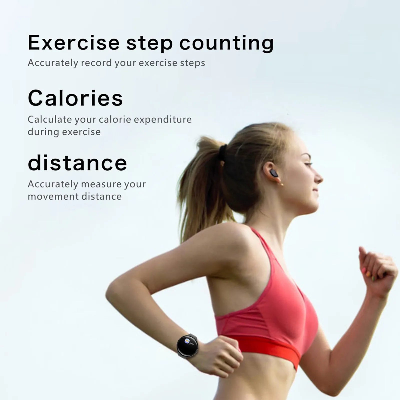 Black detachable Bluetooth earbud and smart fitness bracelet combo on a wrist.