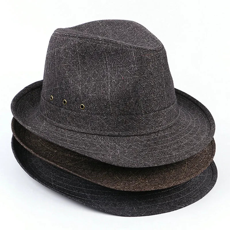 Classic men's fedora hat in thickened suit material, shown in a dark colour on a neutral background.