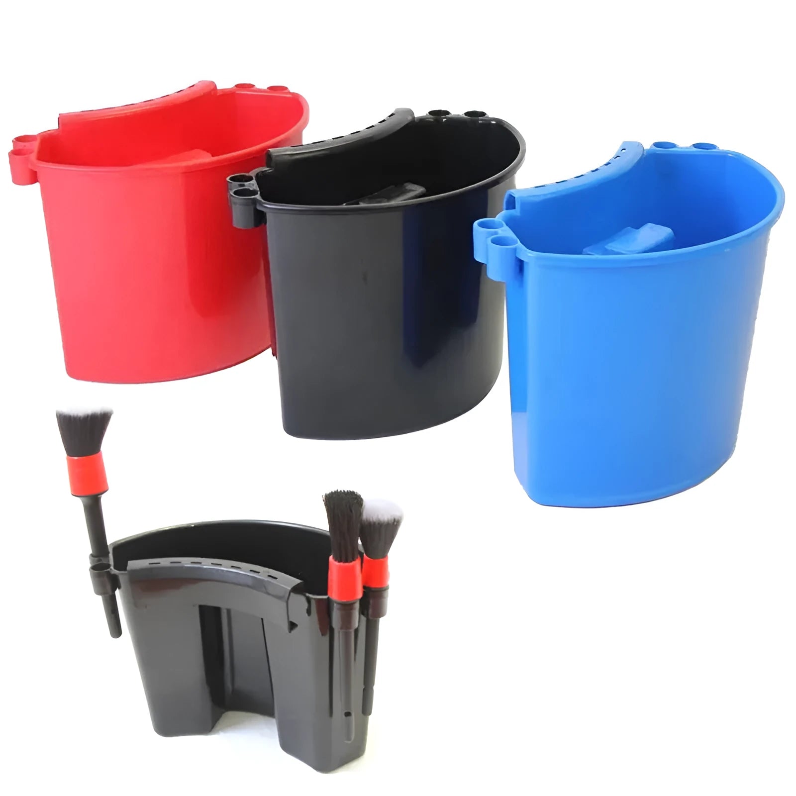 Black dual compartment car wash bucket made from PP plastic