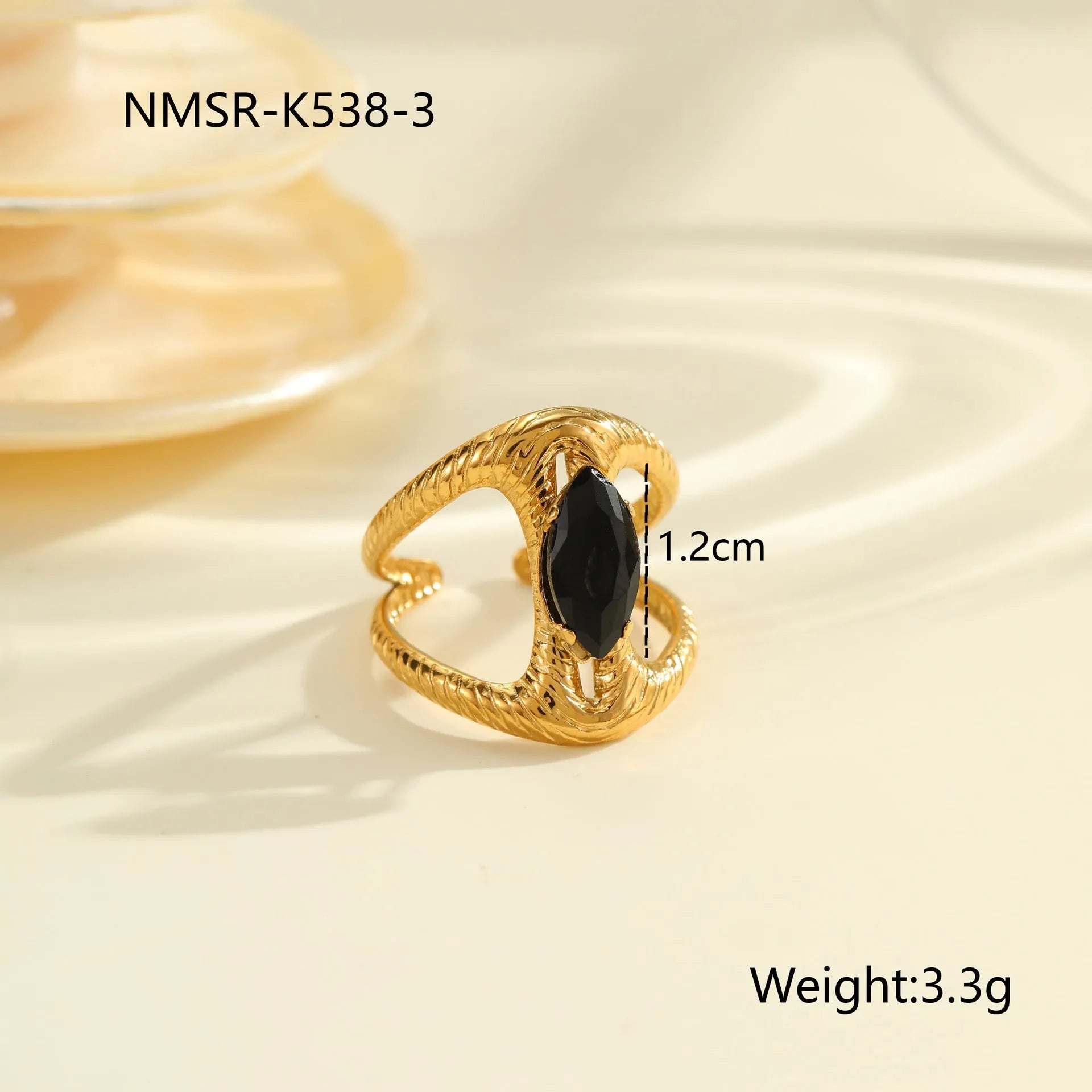 Geometric stainless steel ring for women with zircon detail and open adjustable design.