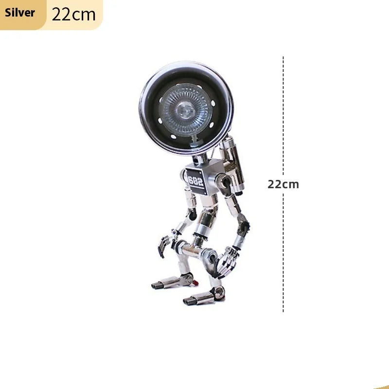 Robot-shaped decorative atmosphere lamp in silver or copper finish, 22cm or 29cm tall