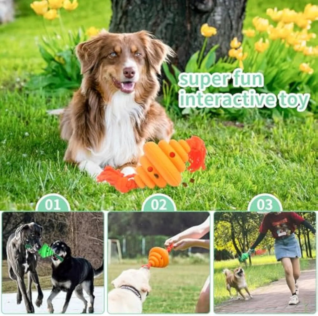 Green and yellow dog ball with knotted rope toy for large breed interactive play and treat dispensing