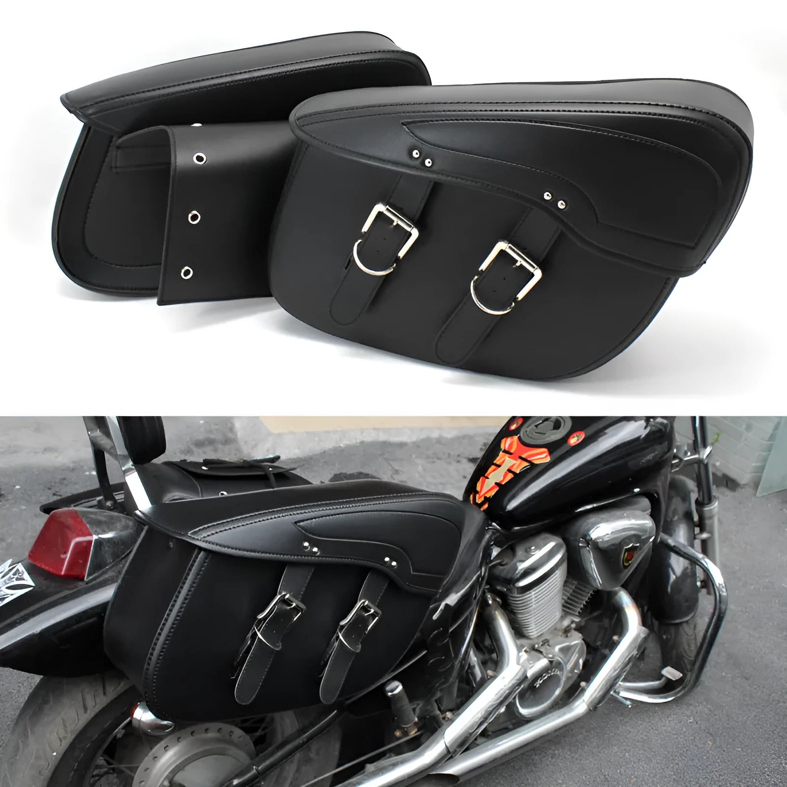 Black retro wind motorcycle side box saddle bag made of PU leather