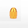 Aluminium alloy mountain bike tyre valve cap in gold, red, silver, blue, and black colours.