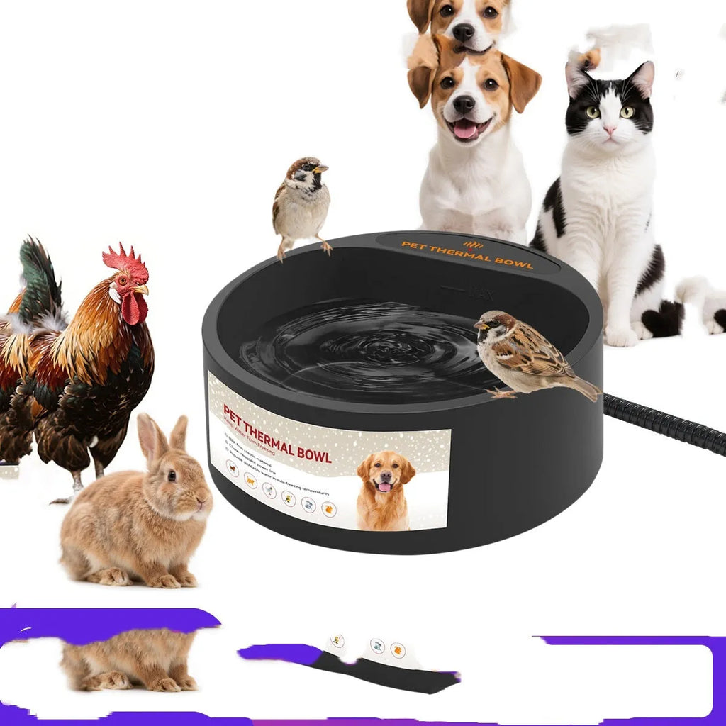 Black ABS pet heating bowl with temperature control and 2.2L capacity for cats and dogs