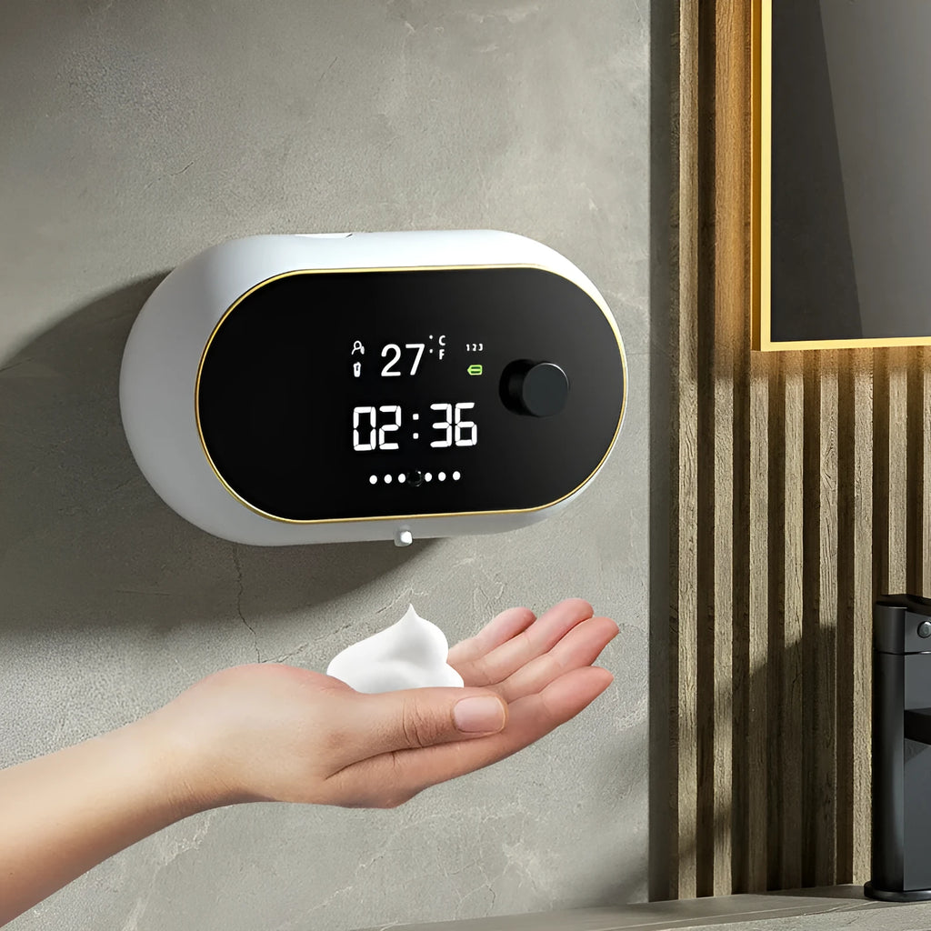 Automatic hand sanitiser dispenser wall mounted in white with USB cable