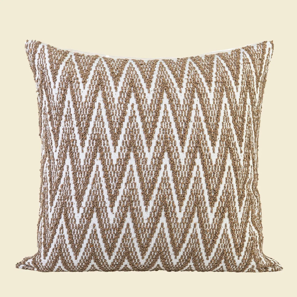 Chinese ancient style square cushion in brown geometric patterns, 45cm size with feather velvet fill.