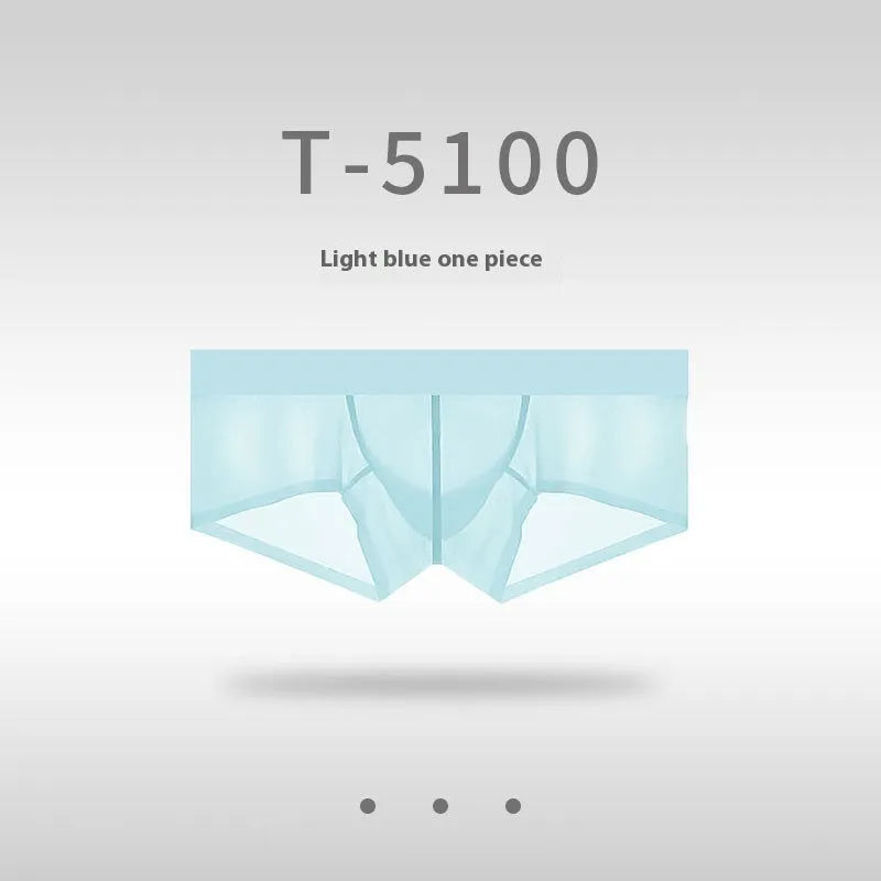 Men's low waist seamless underwear in ice silk nylon shown in light blue colour