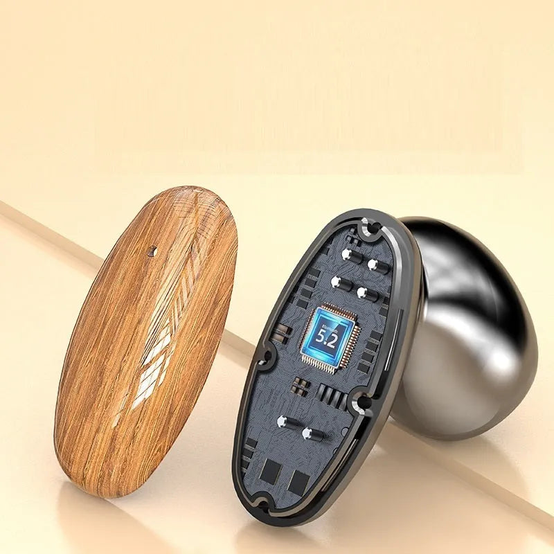 M35 wood grain Bluetooth wireless headset with charging case and cable