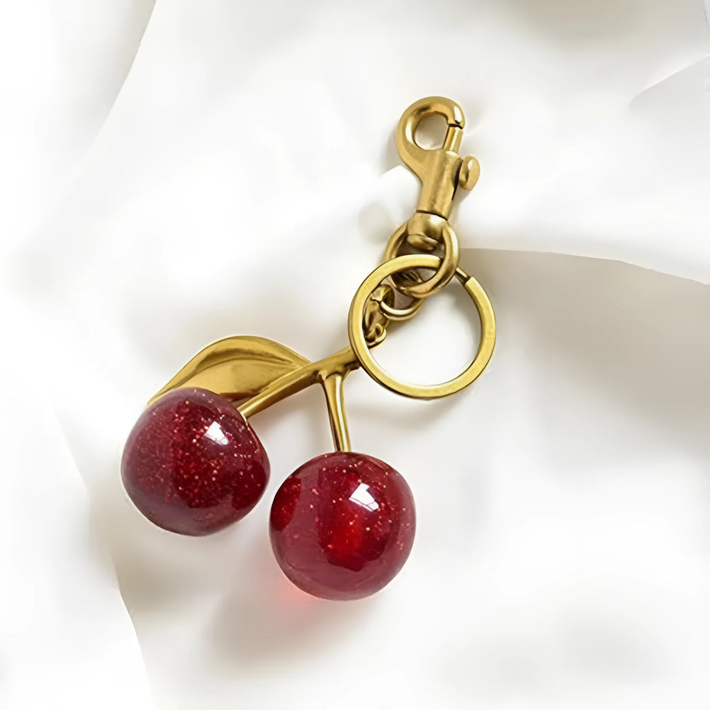 Three-dimensional cherry design zinc alloy key ring in pink or red colour options