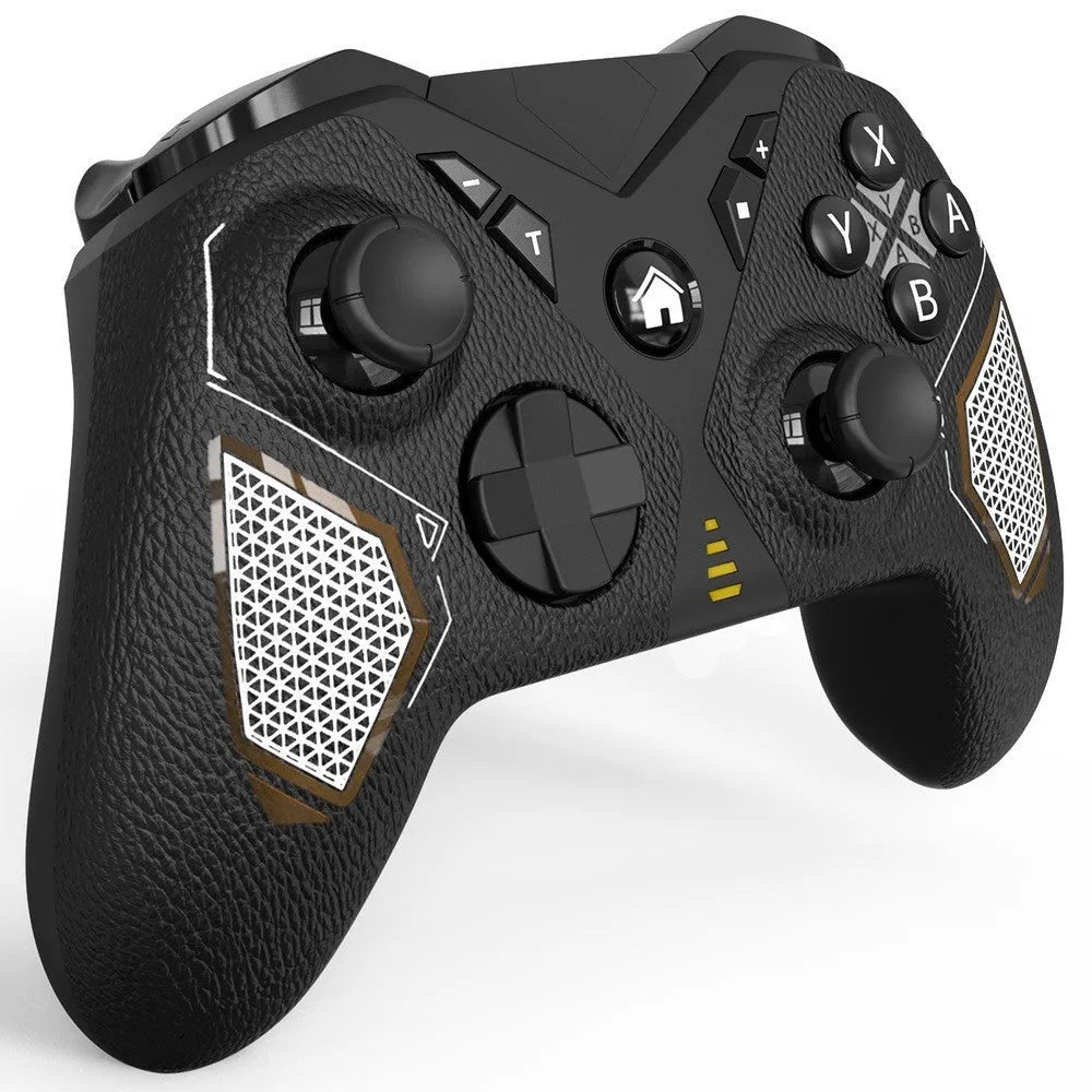 Black wireless game controller with leather pattern texture, showing Type-C port and dimensions 171x67x136mm.
