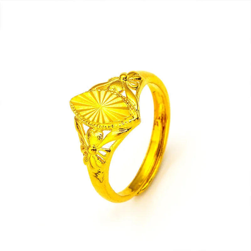 Gold electroplated brass ring with open diamond flower geometric pattern for women
