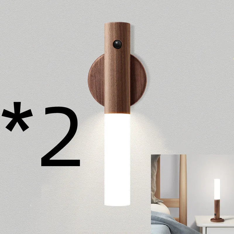 Compact smart sensor LED desk lamp made of solid wood and organic glass in coffee colour.