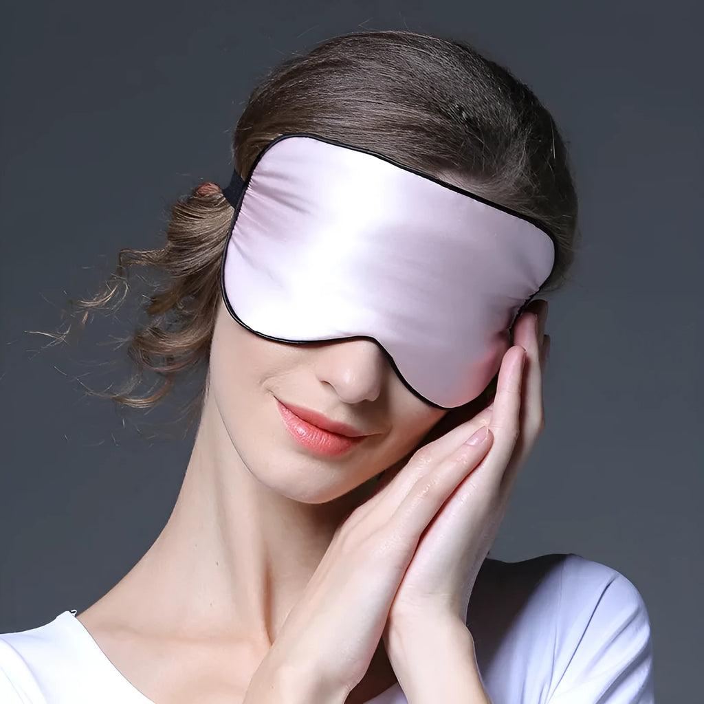 Double-sided mulberry silk sleep eye mask in multiple colours with adjustable elastic straps.