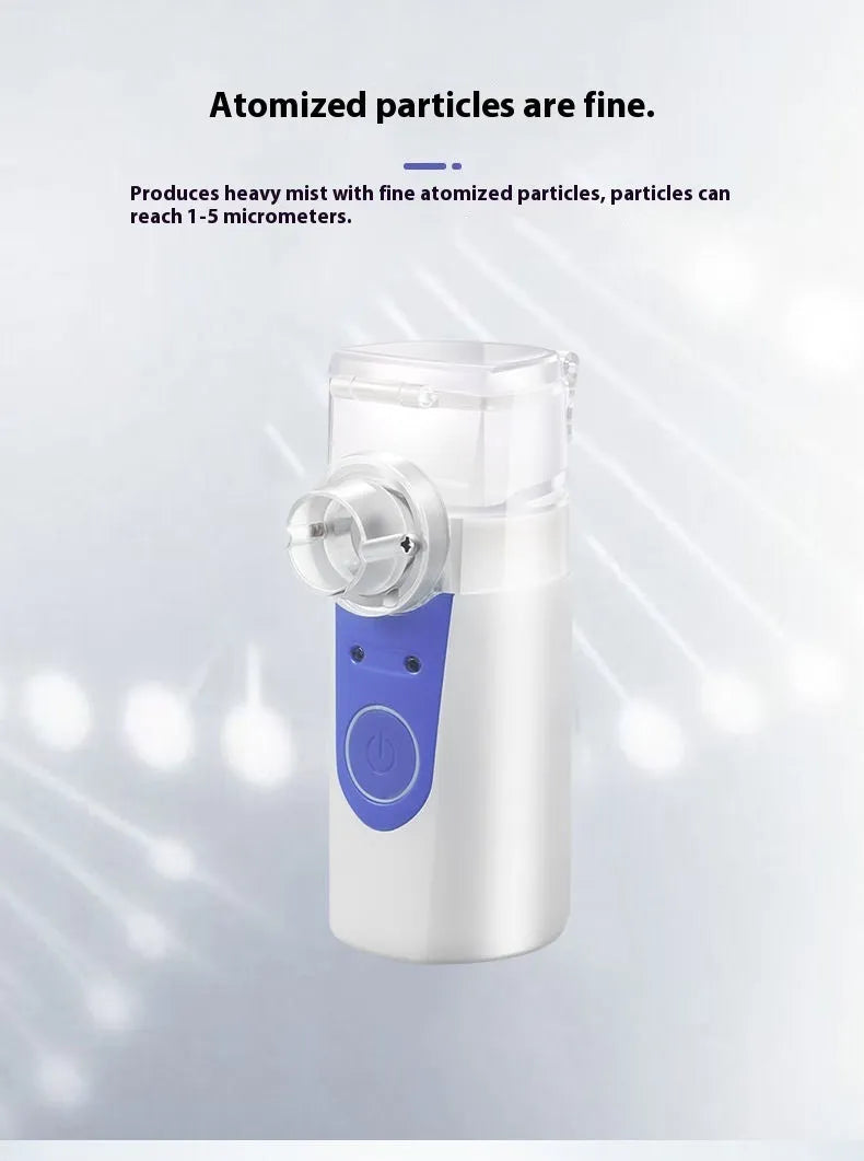 Handheld columnar USB nebuliser spray machine with a water tank, for quiet household use.