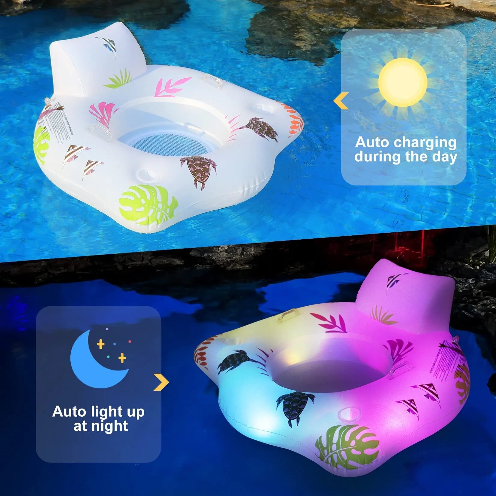 White U-shaped inflatable float with luminous feature measuring 120cm square