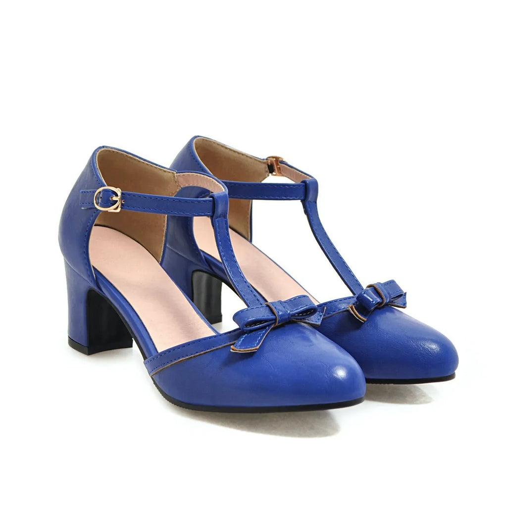 Women's apricot-coloured chunky heel sandals with a buckle strap and hollow-out round toe design.