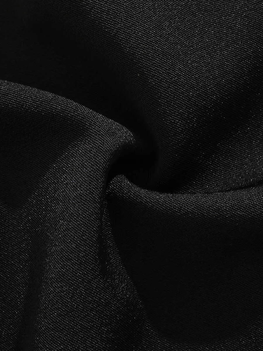 Men's black semi-elastic waist casual shorts with button and zip fly, shown in a loose, straight-leg fit.