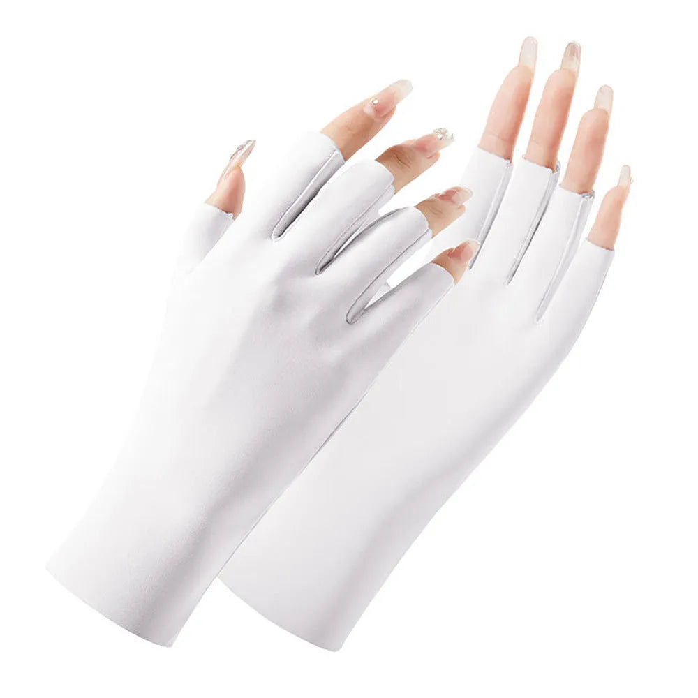 Women's thin ice silk sunscreen gloves with UPF50 protection in multiple colours