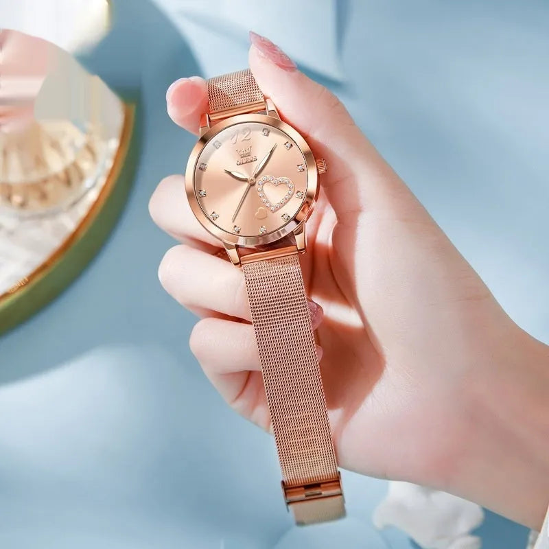 Women's mesh strap watch with 36mm alloy case in rose shell with choice of dial colours