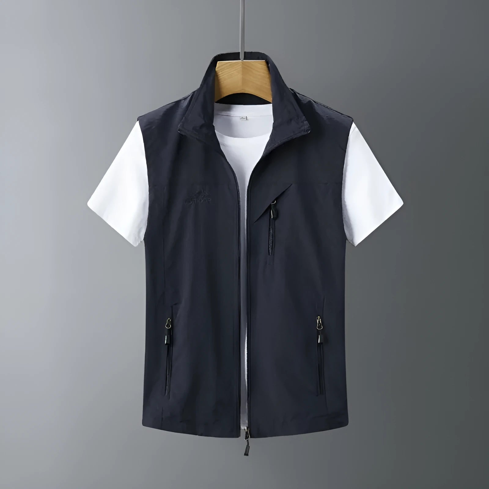 Men's slim fit rabbit fur waistcoat vest with a hood in army green colour.