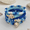 Bohemian blue polymer clay handmade shell bracelet suit with six geometric bracelets on display