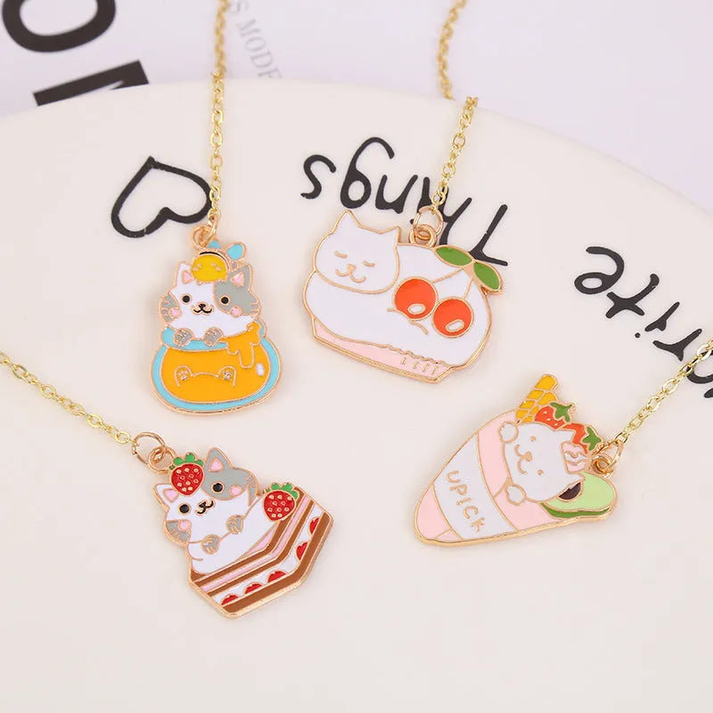 Jane Lime foodie cat metal bookmark with cartoon pendant in one of four food-themed designs