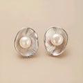 Geometric pearl sterling silver earrings with gold electroplating and needle posts
