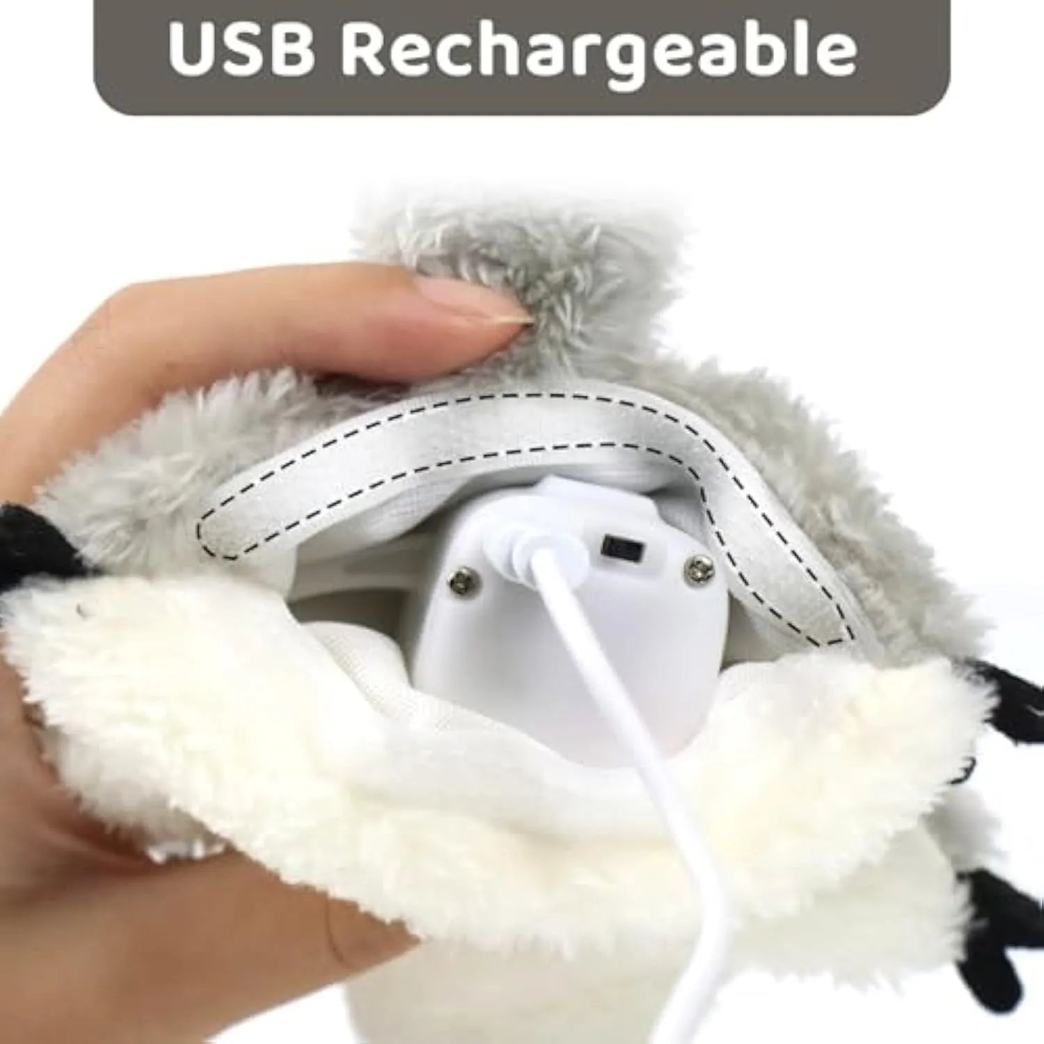 Grey plush flapping squirrel cat toy with open wings and touch-activated motion sensor for interactive kitten play