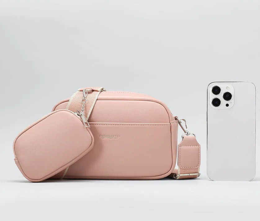 Simple women's large capacity PU shoulder bag in horizontal square shape with shoulder strap, available in multiple colours