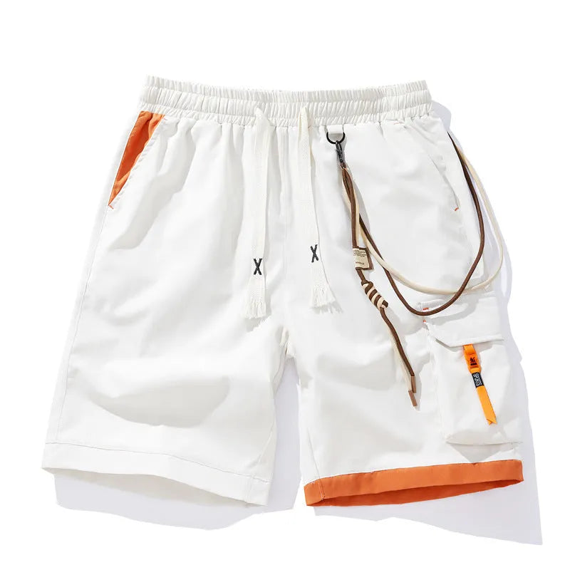 Men's plus size loose sports shorts in black, blue, coffee, and white featuring high waist and bamboo fiber fabric.