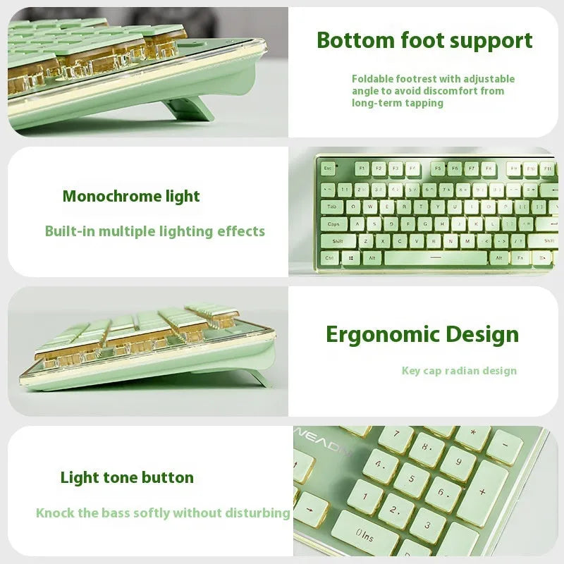 Prewalker V3 mute keyboard and mouse set in Retro Green colour on a desk.