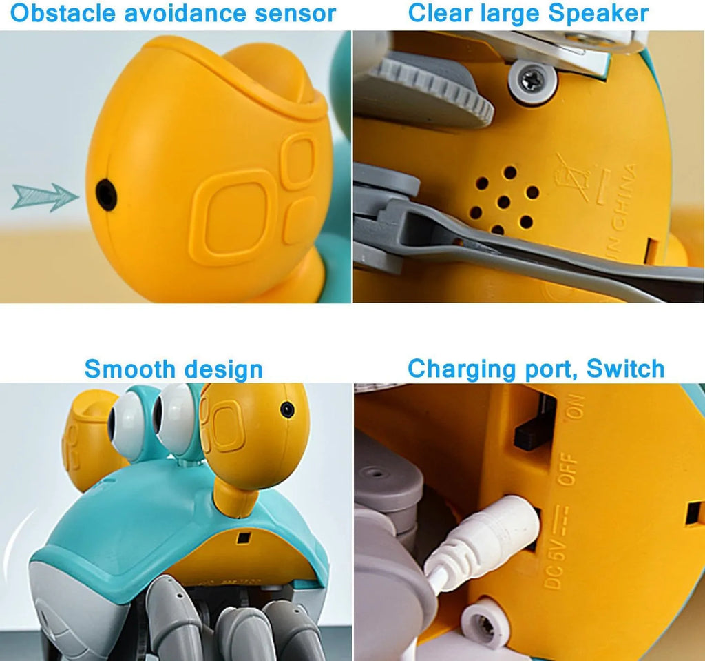 Blue interactive crawling crab dog toy with obstacle avoidance sensors