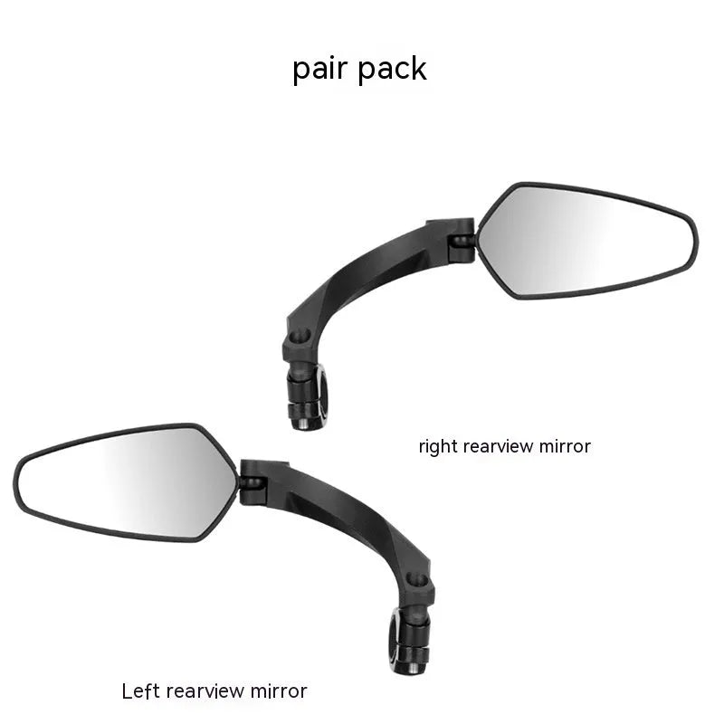 Black bicycle rearview mirror with wide 210mm acrylic lens mounted on a handlebar.