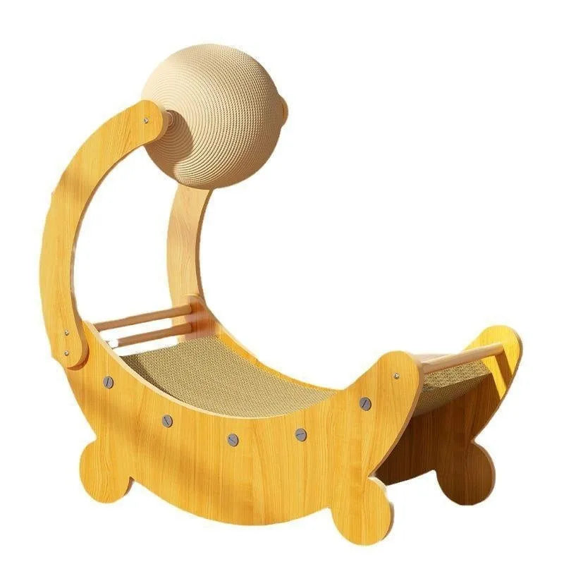 Large yellow moon boat shaped corrugated paper cat scratch board for claw trimming