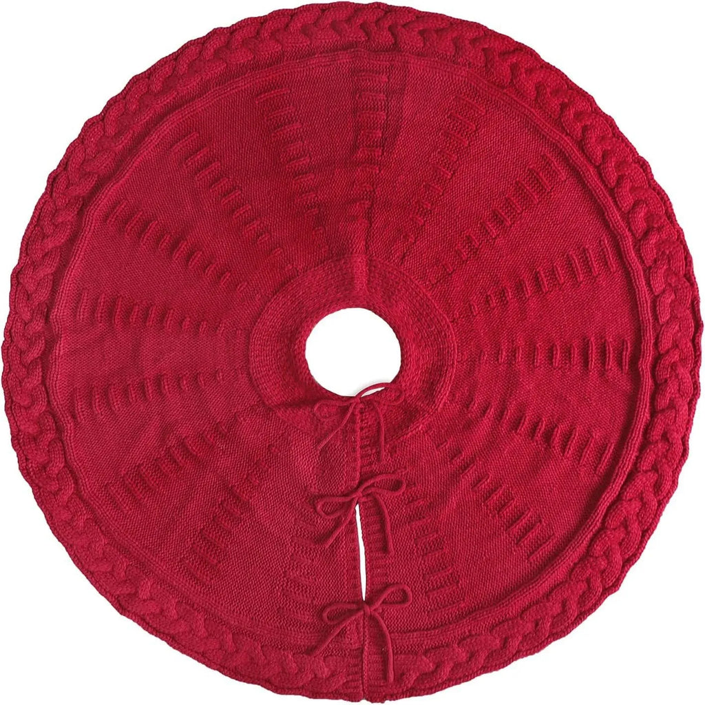 Christmas knitted wool tree skirt in red with 122cm diameter
