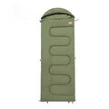 Cotton camping sleeping bag quilt in ochre or olive green colour folded for transport