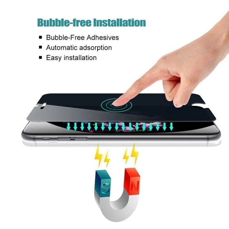 Black anti-peeping tempered glass screen protector for iPhone showing HD clarity