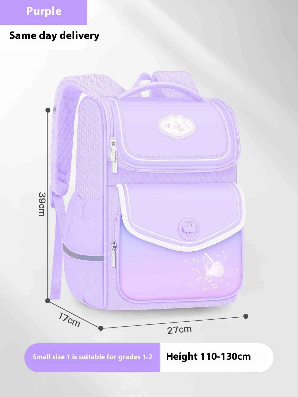 Pink waterproof Oxford cloth school backpack for girls, designed for primary school years 1 to 6.