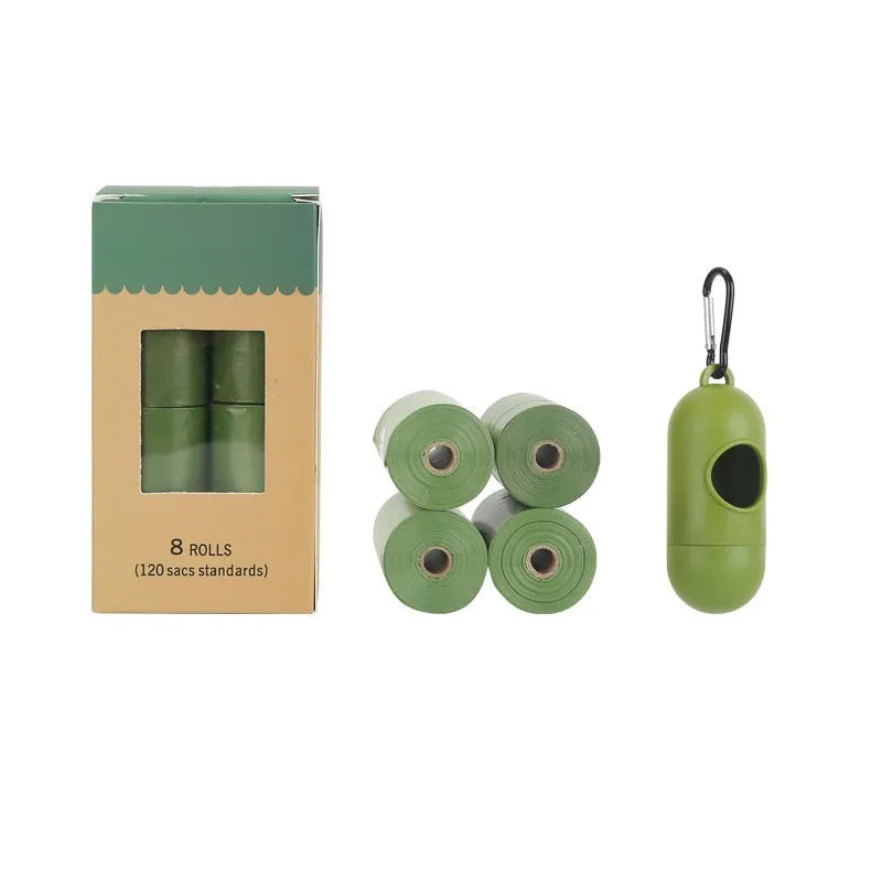 EPI degradable pet waste bag roll and dispenser in green colour