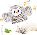 Grey owl-shaped automatic cat toy with flapping wings on charging cable