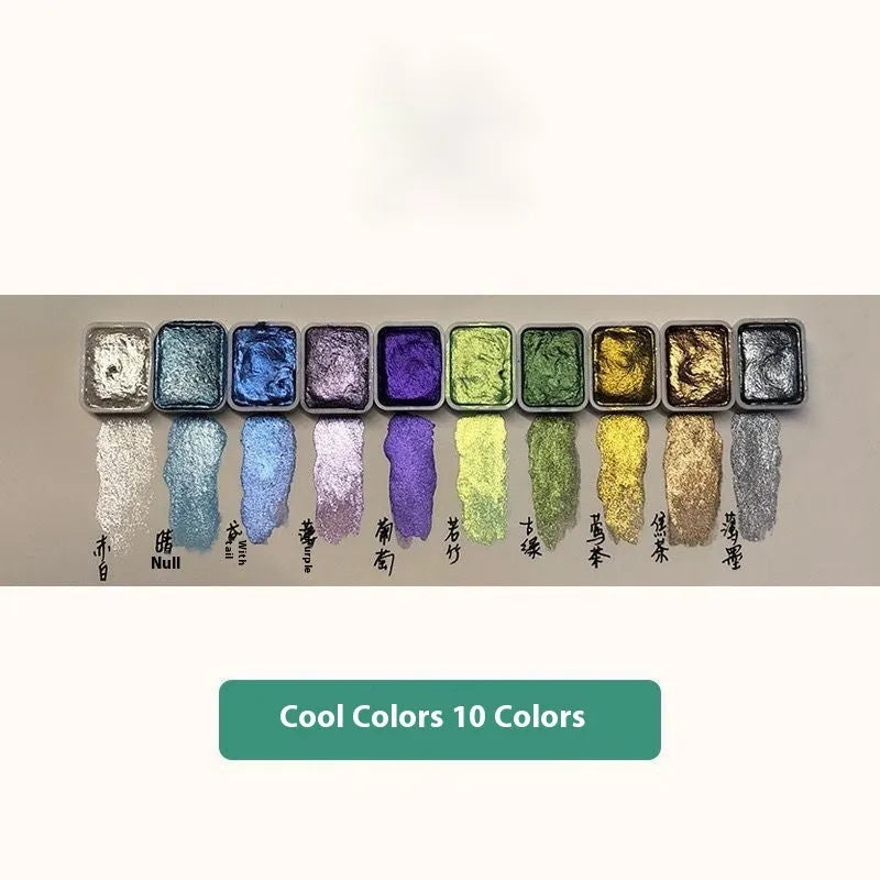 Traditional Chinese painting mineral pearlescent watercolour set with 40 tubes including red and white gold paints