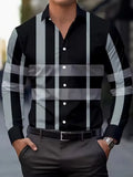 Men's striped long sleeve button-up shirt with lapel collar in polyester fabric